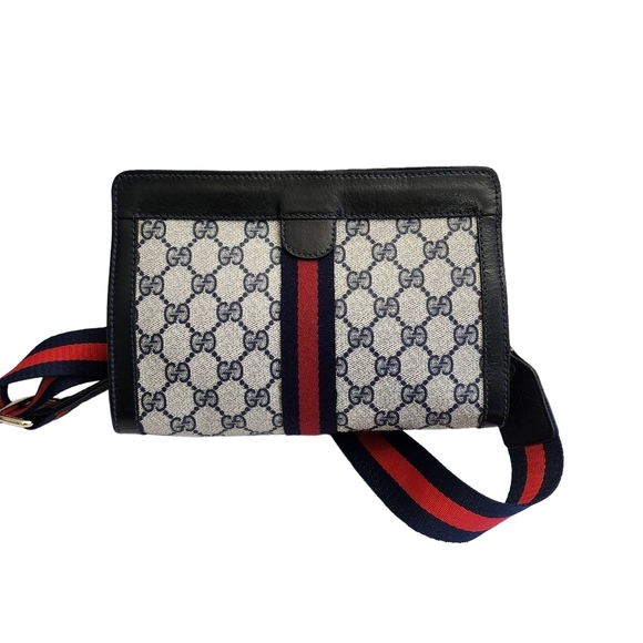 Authentic GUCCI Sherry line red and navy blue clutch converted to crossbody bag - Picture 1 of 9